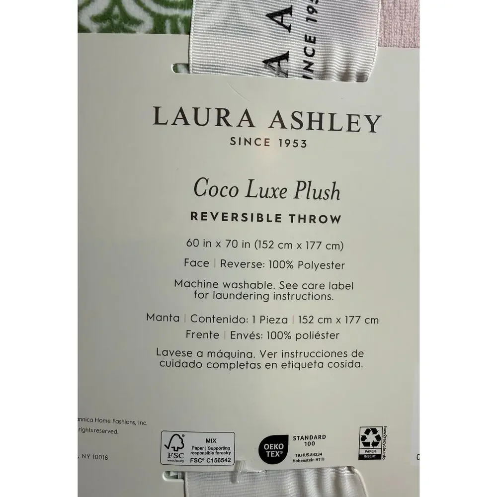 NEW Laura Ashley Coco Luxe Plush Reversible Throw 60
